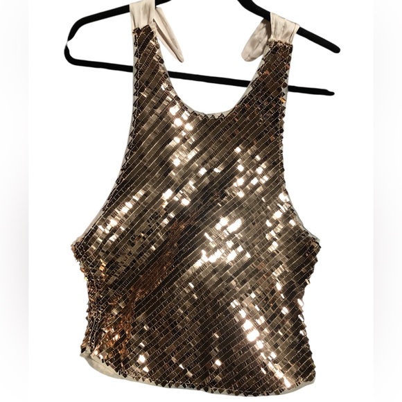 Free People Womens Sequin Halter Ribbon Tie Top in Rose Gold NWOT size M - Picture 7 of 12